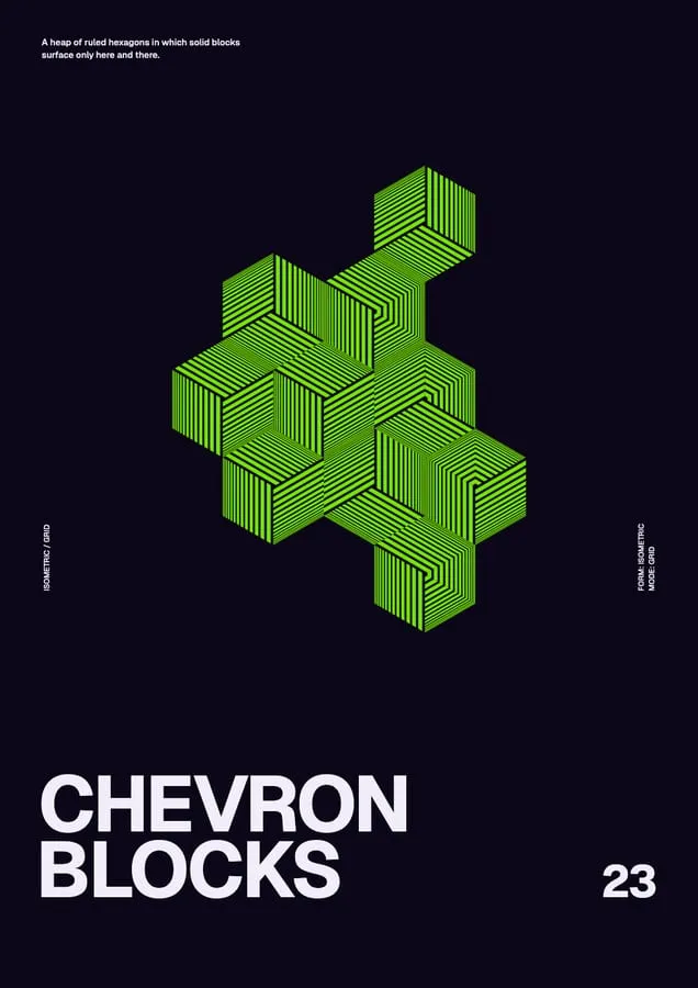 Plakat Chevron Blocks, grün auf Schwarz