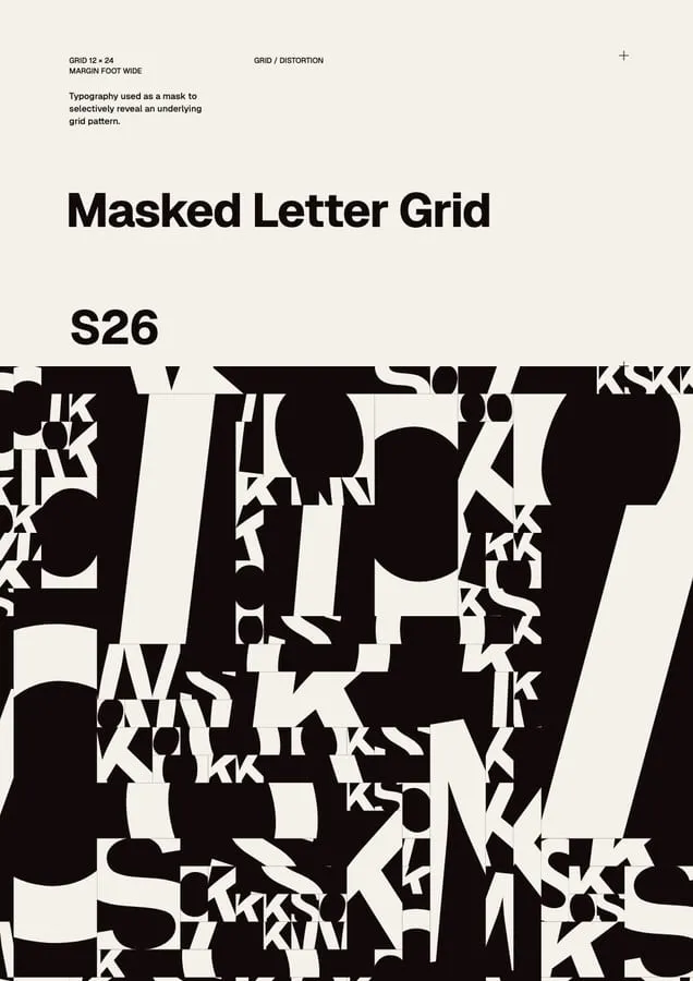 Plakat Masked Letter Grid, schwarz auf Weiß