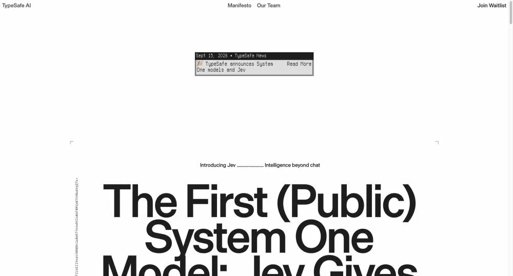 Der Treffer: die Seite von TypeSafe, „The First (Public) System One Model: Jev“